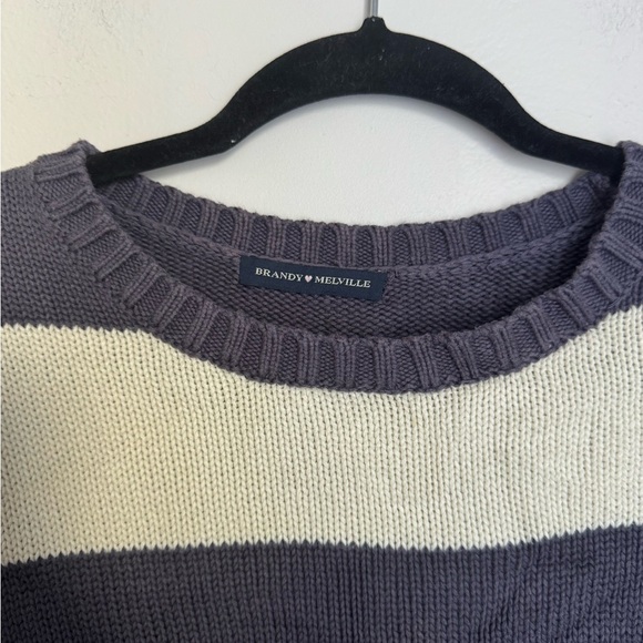 Brandy Melville Navy and White Striped Crewneck knit Sweater - Picture 3 of 6